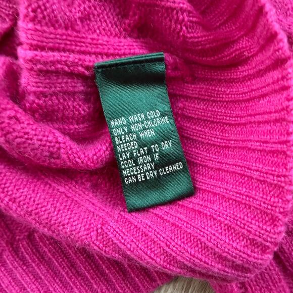 Lauren Ralph Lauren Women 100% Cashmere Cable Knit Sweater Hot Pink Small Luxury - Picture 5 of 9
